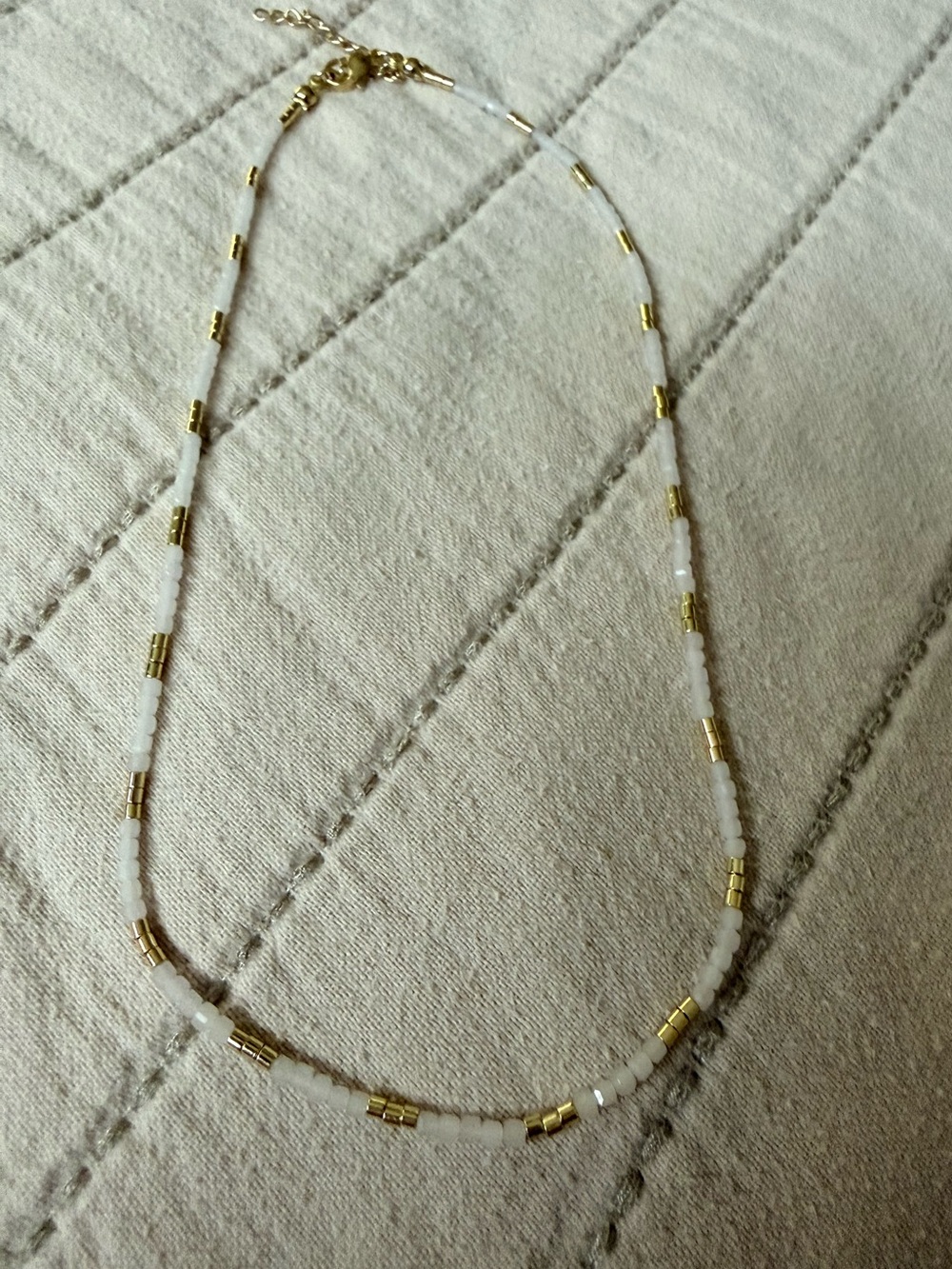 Delicate White and Gold Beaded Necklace